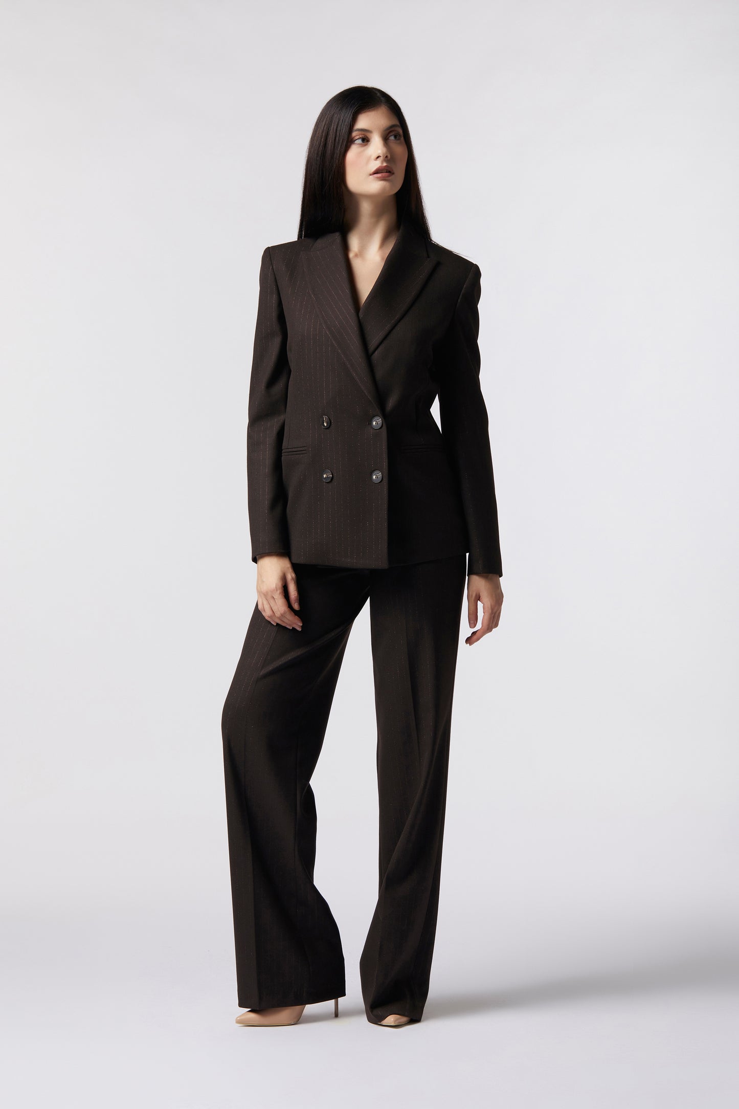 Tailleur Giacca doppiopetto e Pantalone palazzo – Gessato Lurex