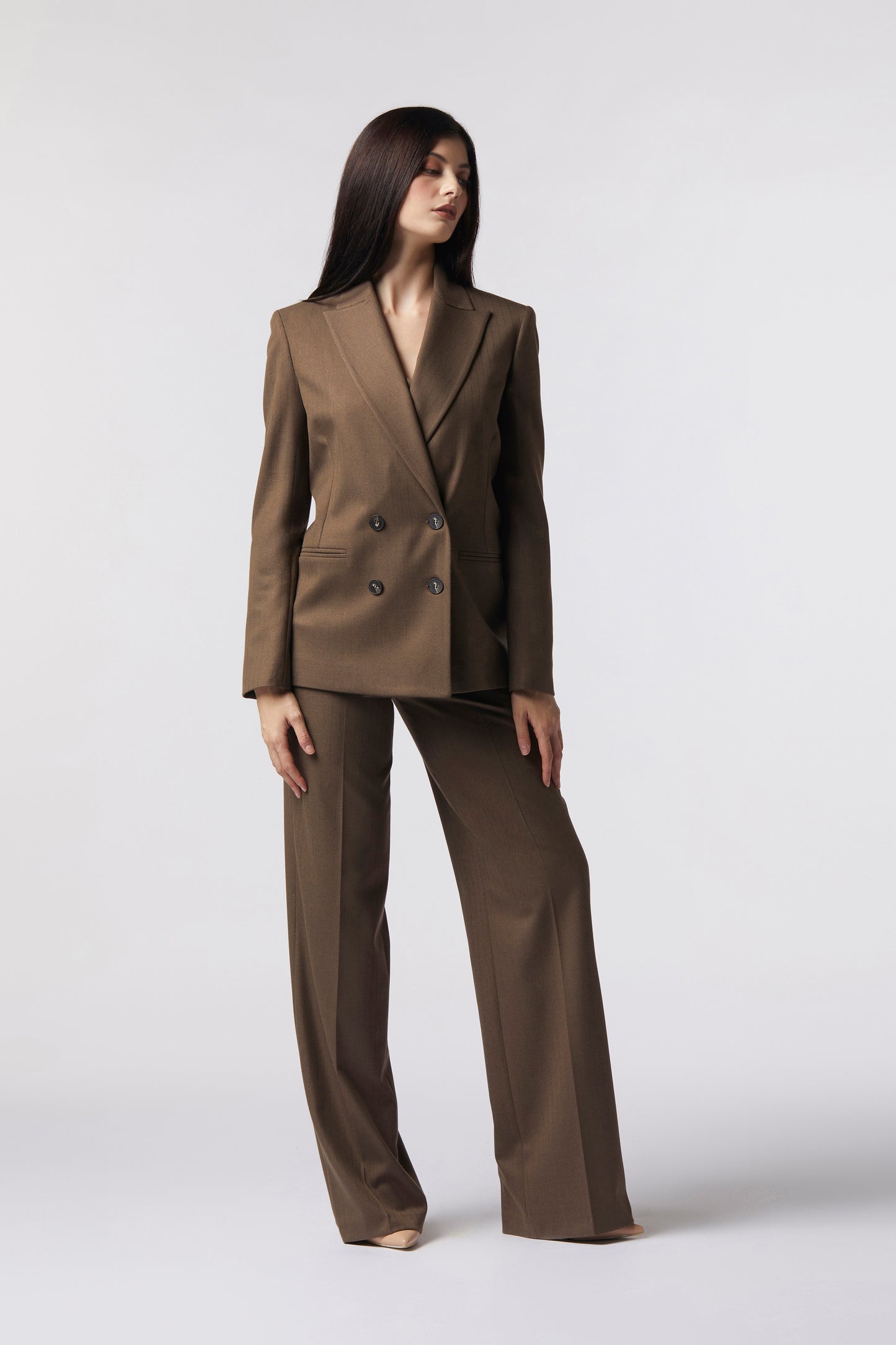 Tailleur Giacca doppiopetto e Pantalone palazzo – Gessato Lurex