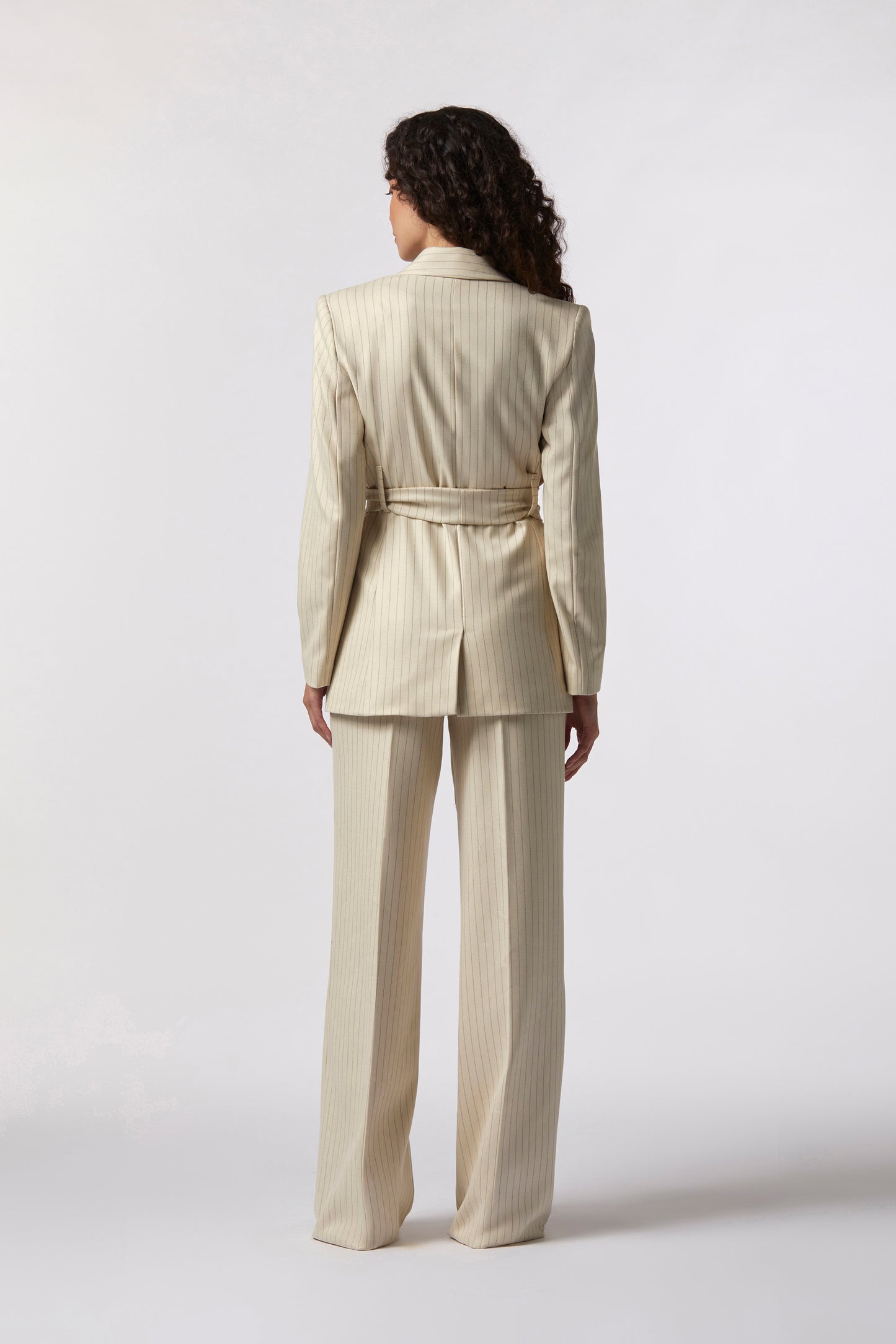 Tailleur Giacca con cintura e Pantalone palazzo – Gessato Lurex