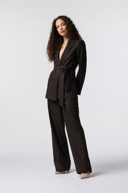 Tailleur Giacca con cintura e Pantalone palazzo – Gessato Lurex