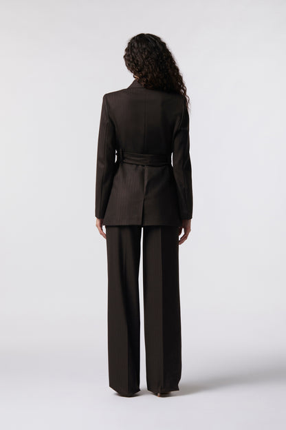 Tailleur Giacca con cintura e Pantalone palazzo – Gessato Lurex