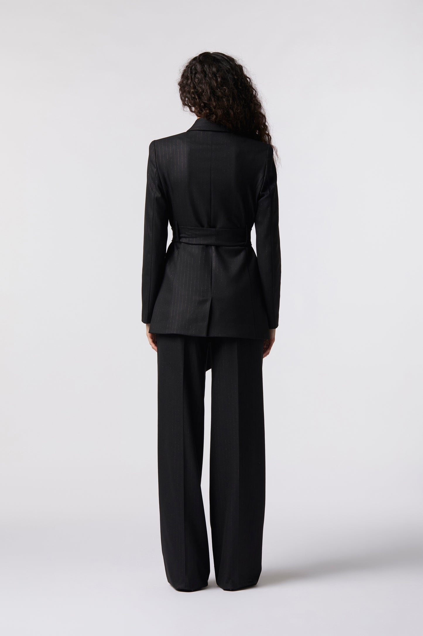 Tailleur Giacca con cintura e Pantalone palazzo – Gessato Lurex