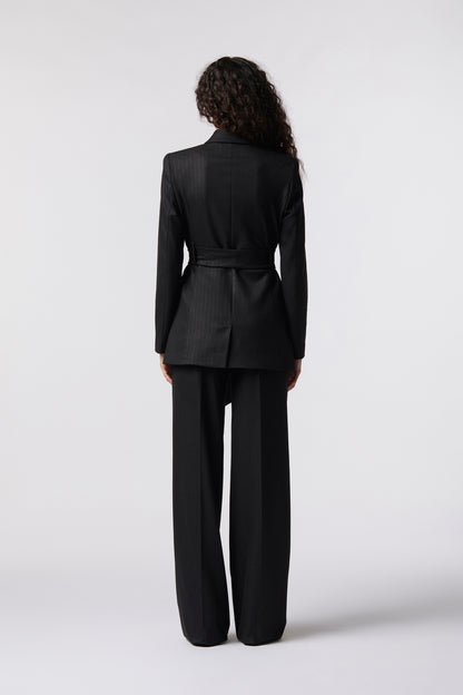 Tailleur Giacca con cintura e Pantalone palazzo – Gessato Lurex