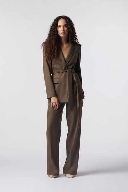 Tailleur Giacca con cintura e Pantalone palazzo – Gessato Lurex