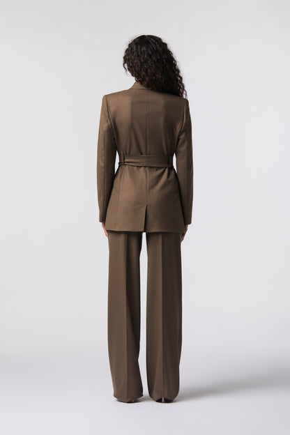 Tailleur Giacca con cintura e Pantalone palazzo – Gessato Lurex